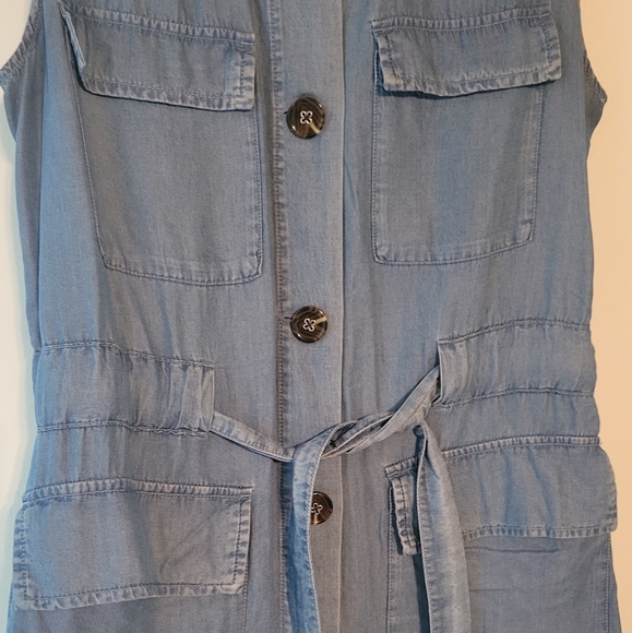 Marc New York Tencel Chambray Denim Sleeveless Tie Waist Dress - Picture 5 of 10